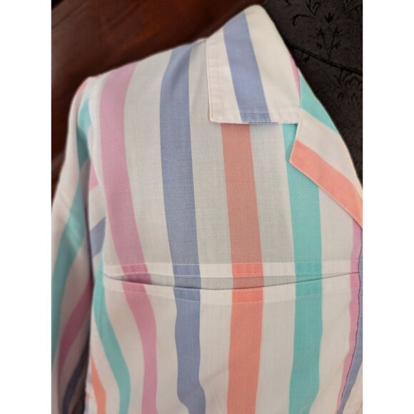 Vintage Pyramid Pastel Striped Button-Up Blouse With 3/4 Sleeves Pointed Collar - Picture 2 of 7